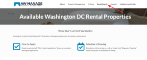 Location of rental search on main page of website